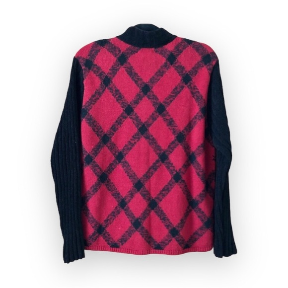 Coldwater Creek Red Tartan Plaid Cardigan Zipper Sweater NWT - Picture 2 of 4